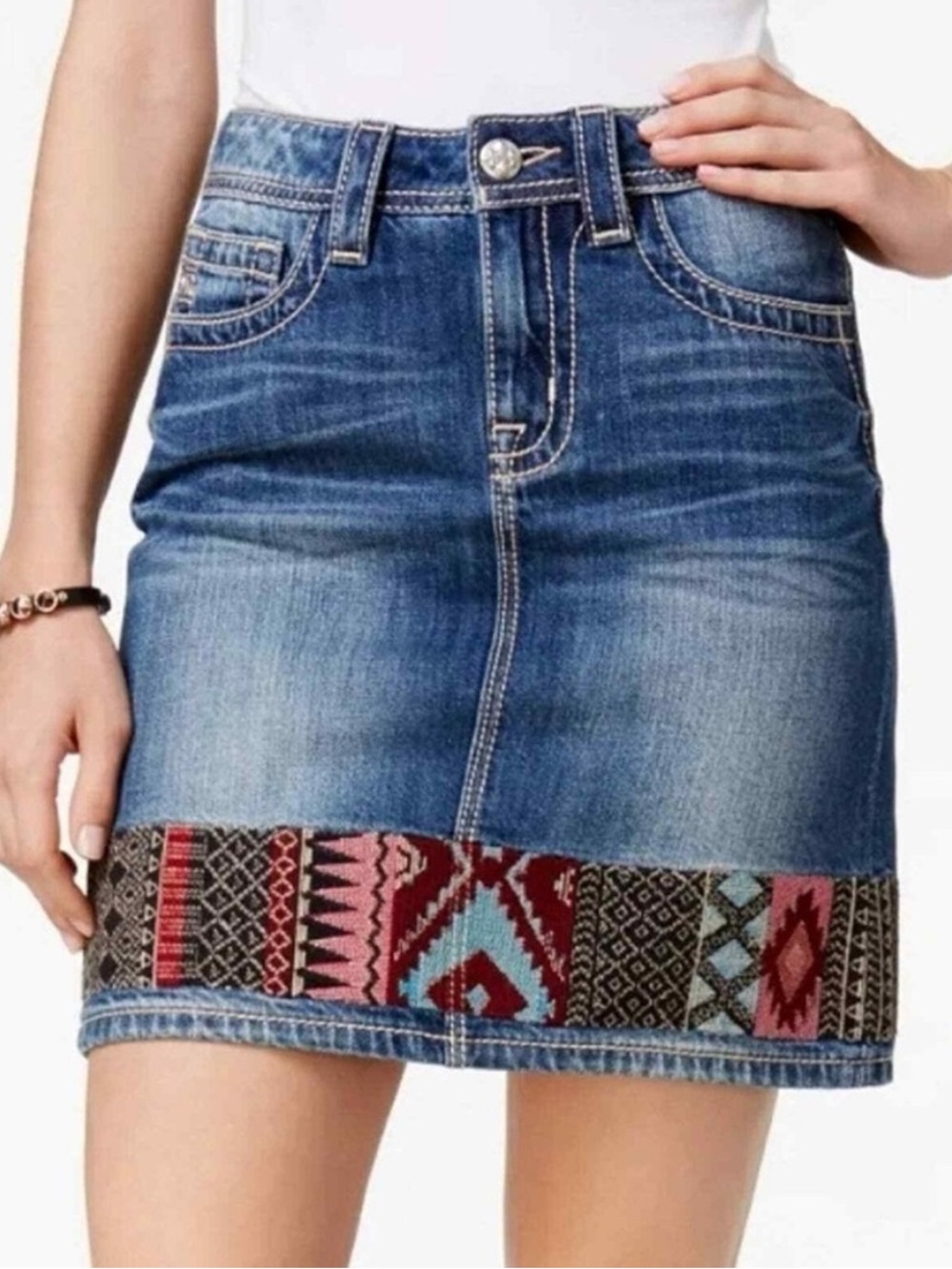 MISS ME embroidered western high rise denim skirt size 26 size 2 like new